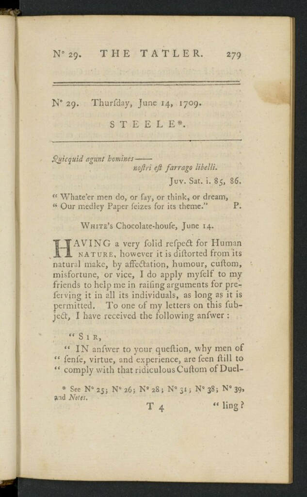 Miniatura de The Tatler del 14 [sic] de junio de 1709, nº 29