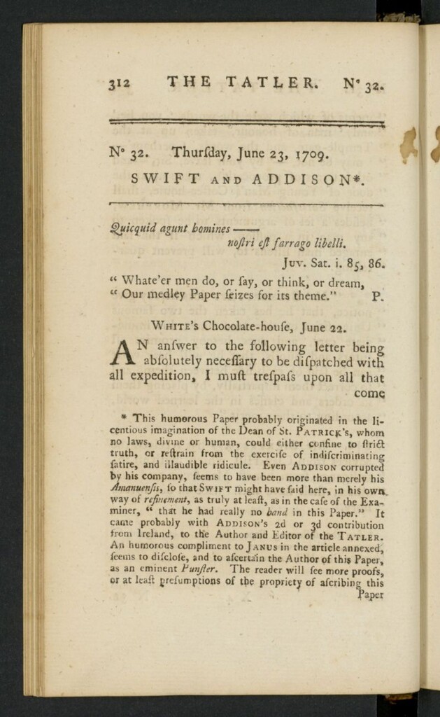 Miniatura de The Tatler del 23 de junio de 1709, nº 32