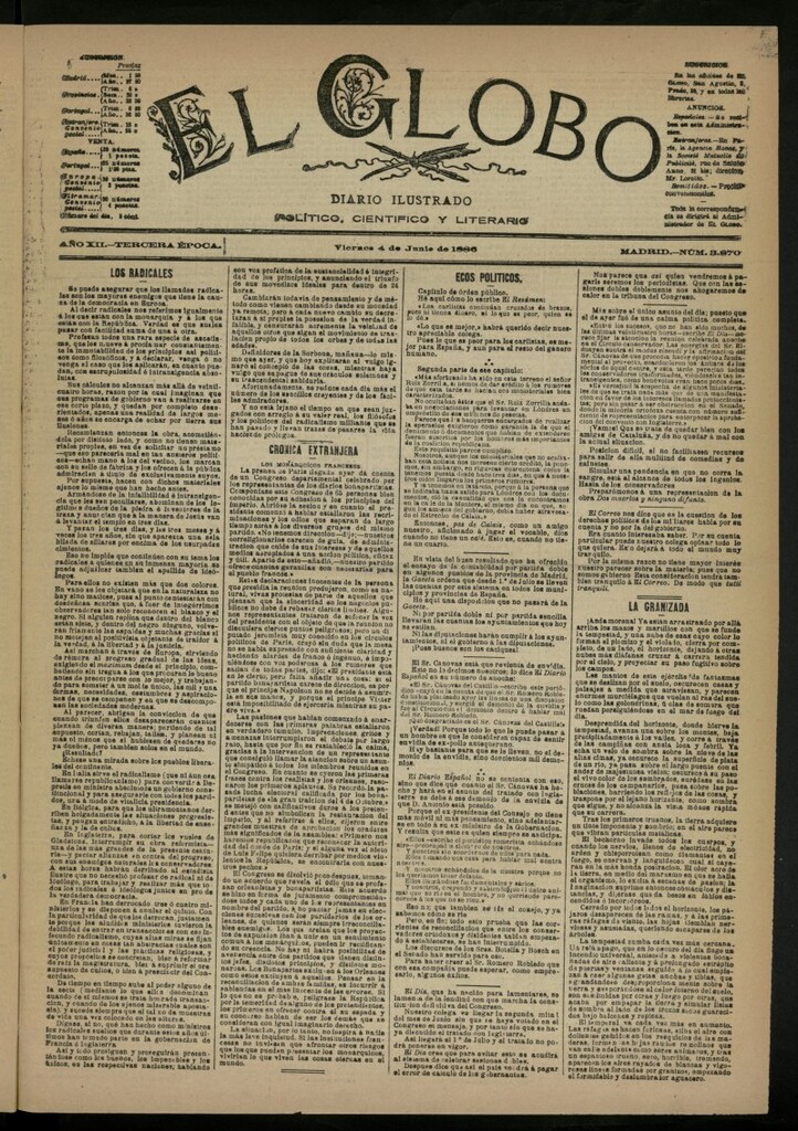 Miniatura de El Globo : diario ilustrado del 4 de junio de 1886, nº 3870