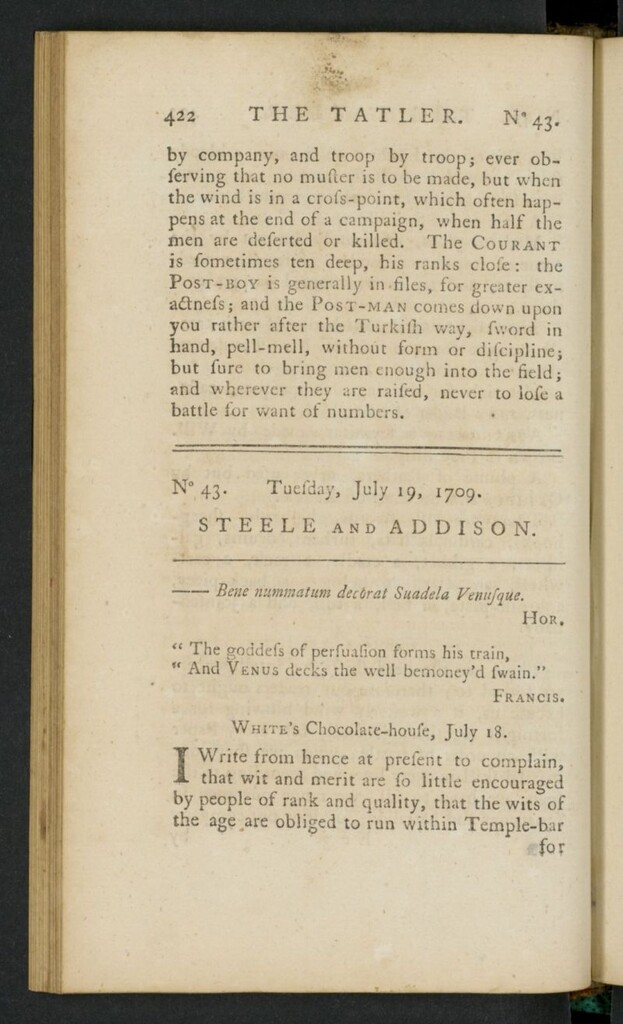 Miniatura de The Tatler del 19 de julio de 1709, nº 43