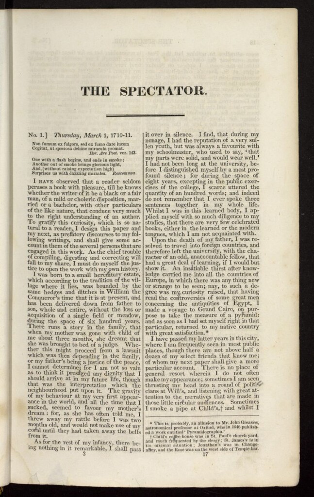 Miniatura de The Spectator : with notes and general index de marzo de 1711, nº 1