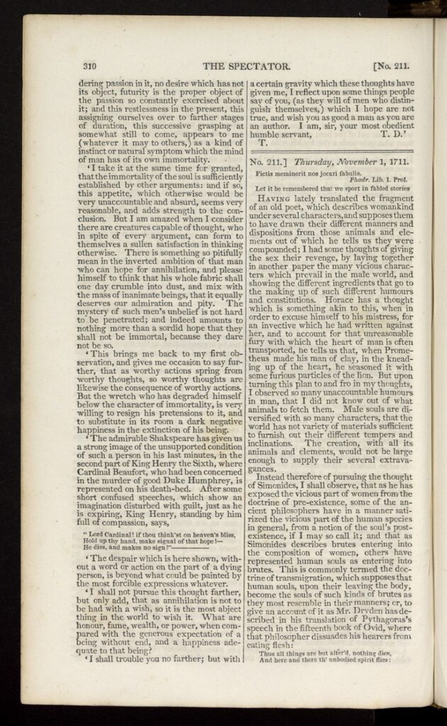 Miniatura de The Spectator : with notes and general index de noviembre de 1711, nº 211