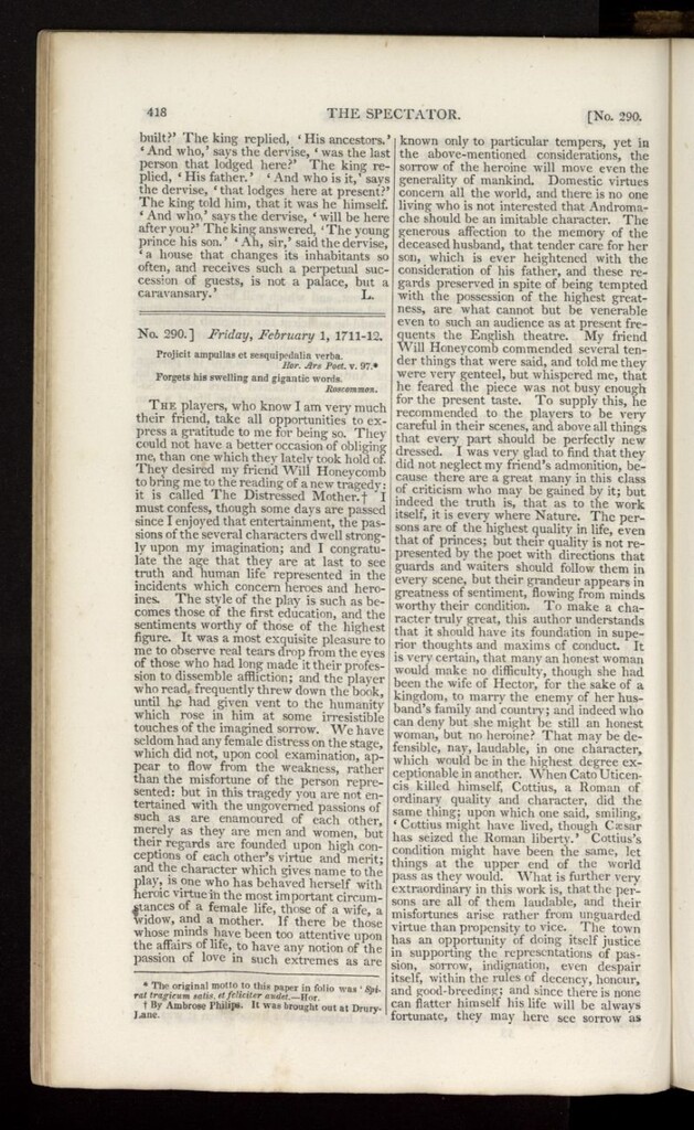 Miniatura de The Spectator : with notes and general index de febrero de de 1712, nº 290