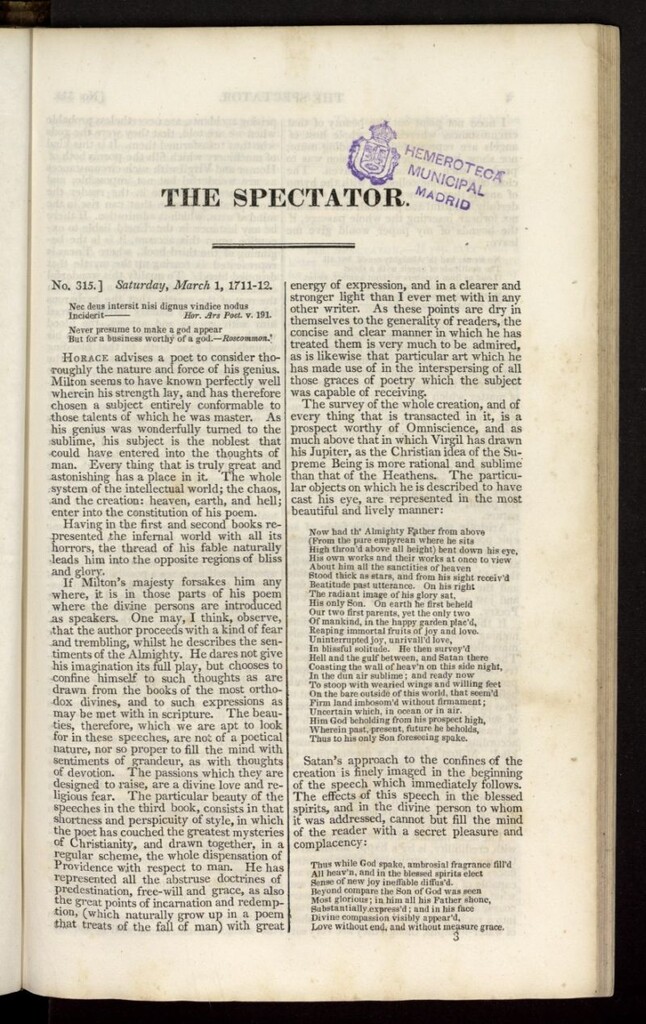 Miniatura de The Spectator : with notes and general index de marzo de 1712, nº 315
