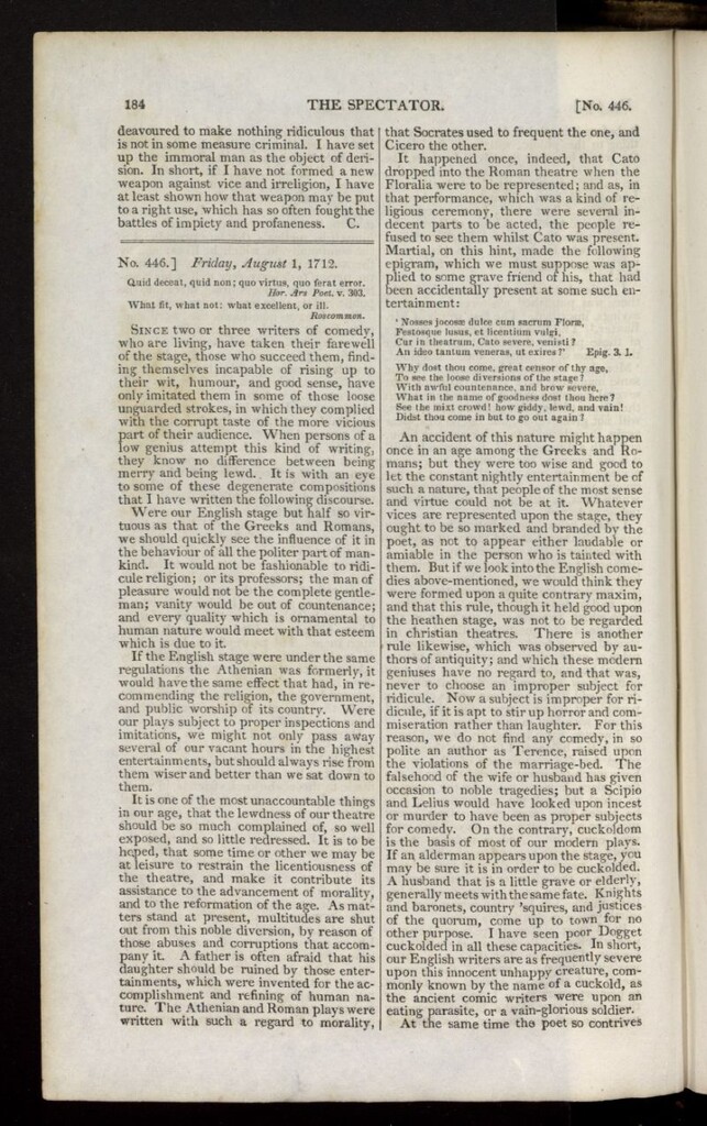 Miniatura de The Spectator : with notes and general index de agosto de 1712, nº 446