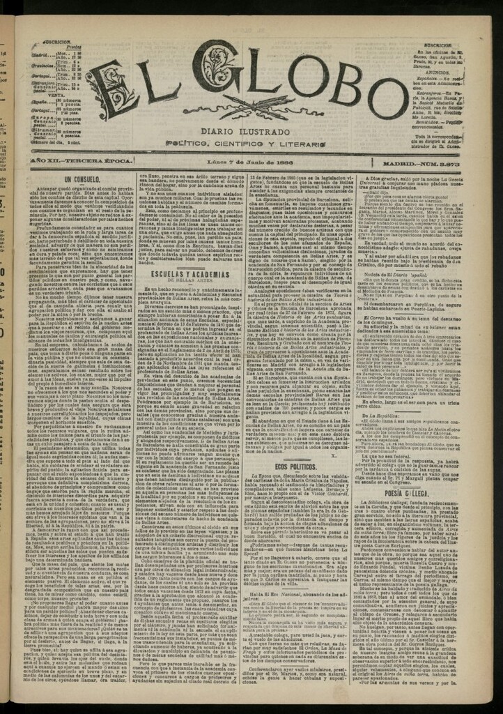 Miniatura de El Globo : diario ilustrado del 7 de junio de 1886, nº 3873
