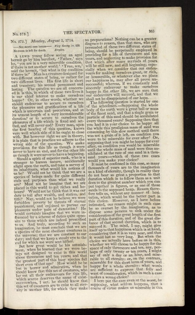 Miniatura de The Spectator : with notes and general index de agosto de 1714, nº 575