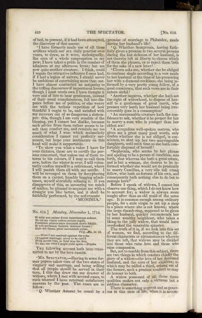 Miniatura de The Spectator : with notes and general index de noviembre de 1714, nº 614