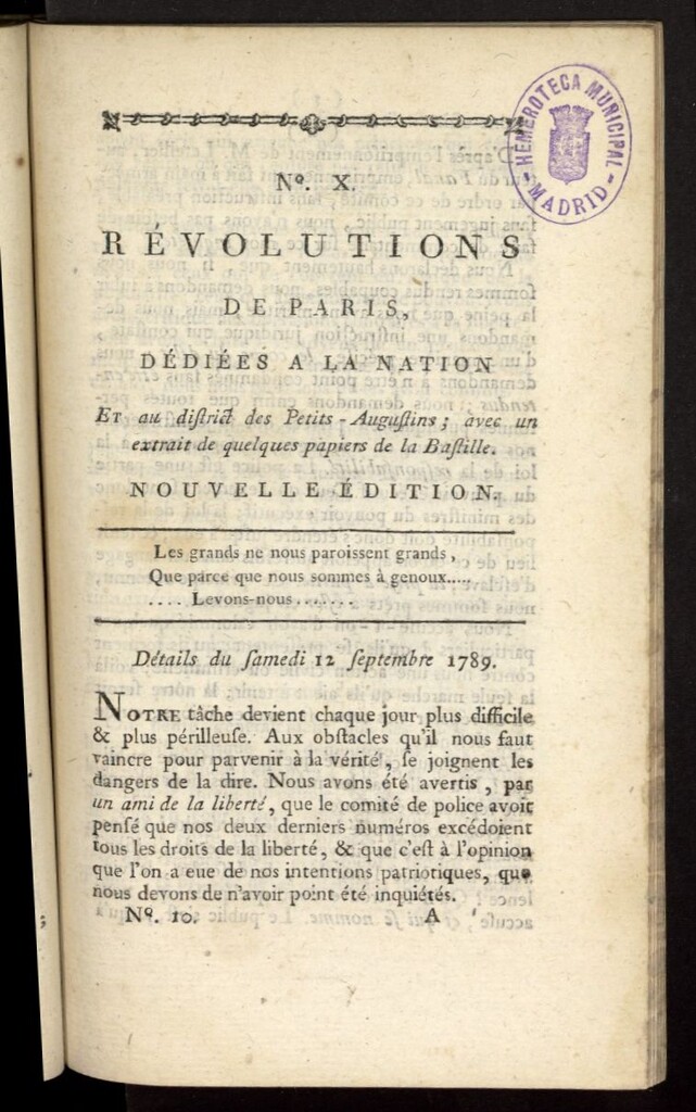 Miniatura de Revolutions de Paris : dédiées a la nation et au district des Petits Augustins del 12 de septiembre de 1789, nº 10