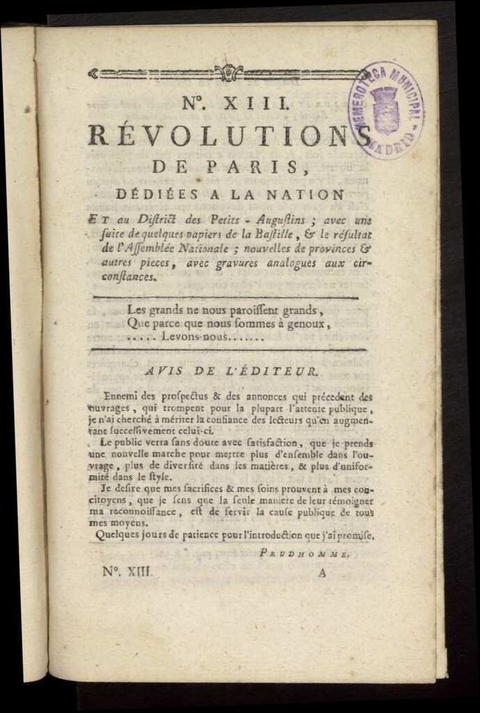 Miniatura de Revolutions de Paris : dédiées a la nation et au district des Petits Augustins del 3 de octubre de 1789, nº 13