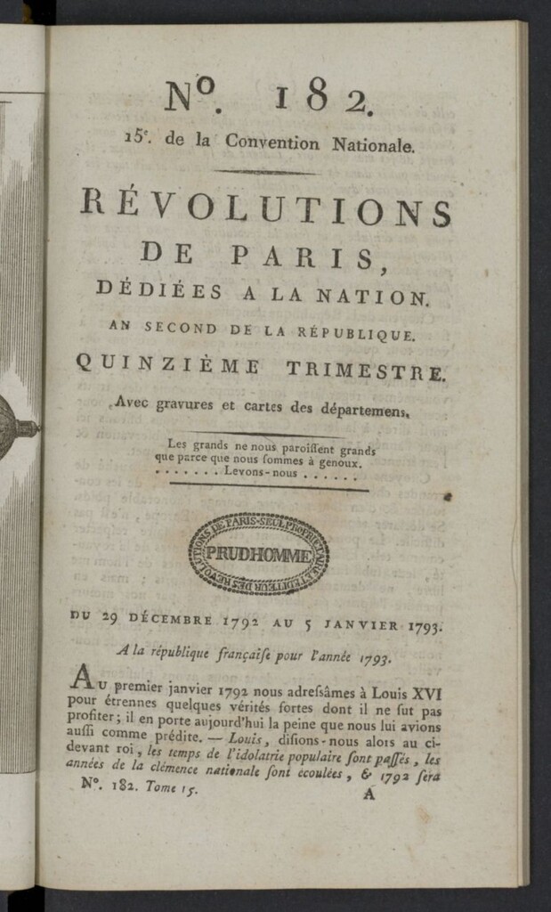 Miniatura de Revolutions de Paris : dédiées a la nation et au district des Petits Augustins del 29 de diciembre de 1792 al 5 de enero de 1793, nº 182