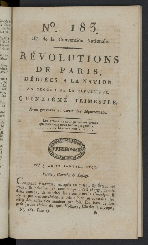 Miniatura de Revolutions de Paris : dédiées a la nation et au district des Petits Augustins del 5 al 12 de enero de 1793, nº 183