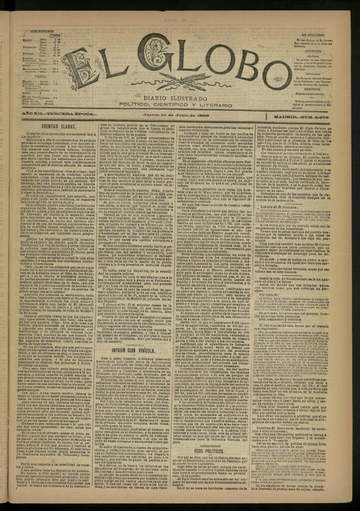 Miniatura de El Globo : diario ilustrado del 10 de junio de 1886, nº 3876