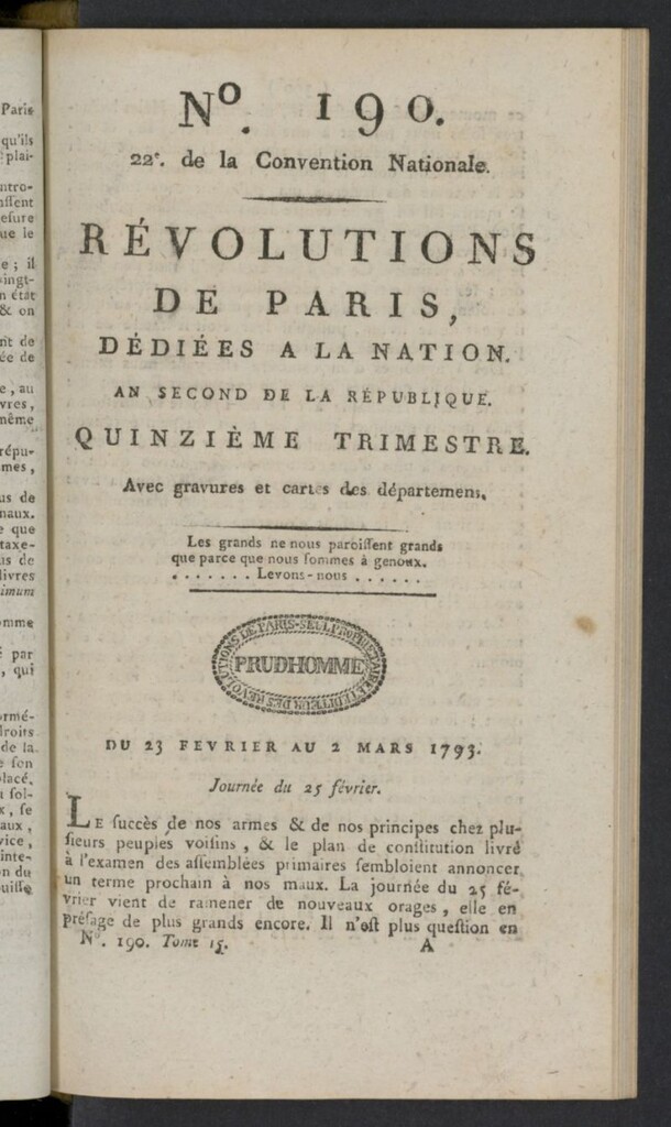 Miniatura de Revolutions de Paris : dédiées a la nation et au district des Petits Augustins del 23 de febrero al 2 de marzo de 1793, nº 190