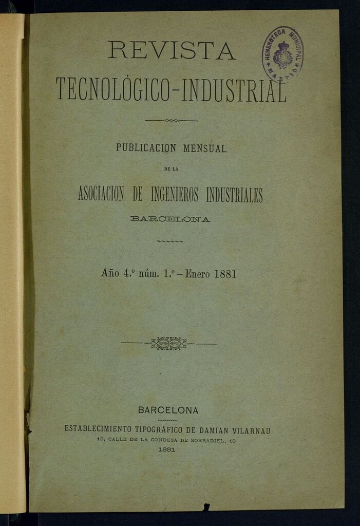 Miniatura de Revista Tecnológico Industrial de enero de 1881