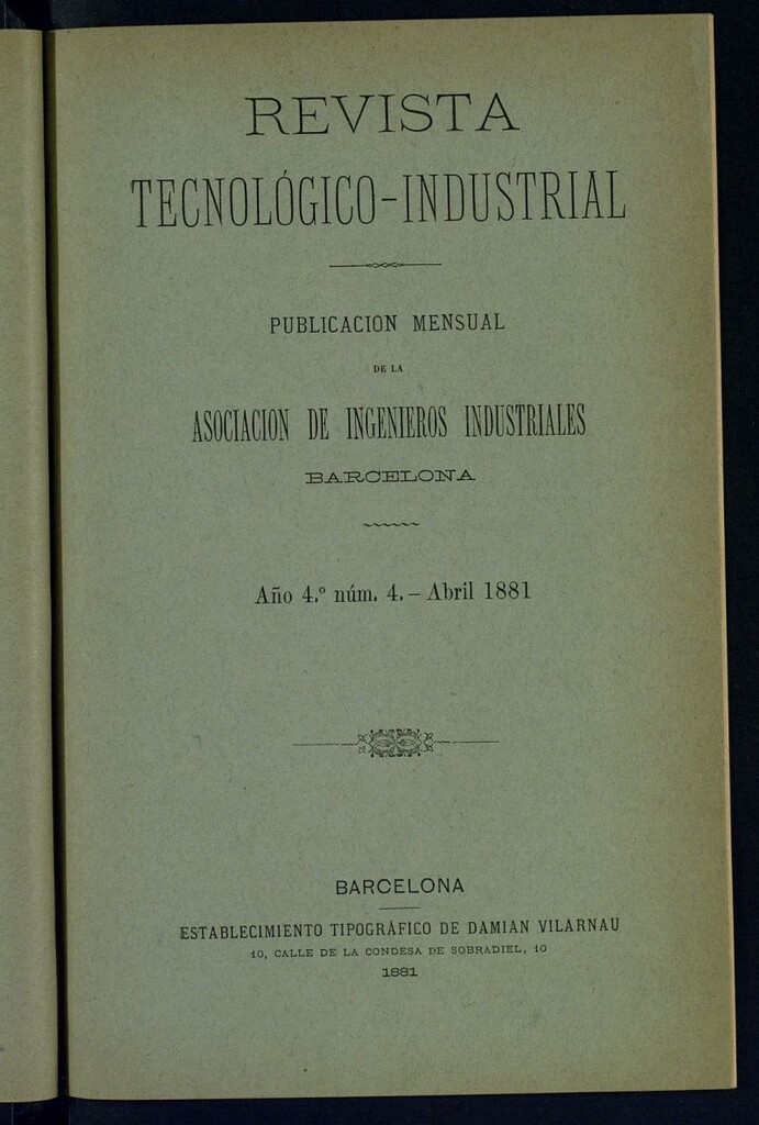 Miniatura de Revista Tecnológico Industrial de abril de 1881