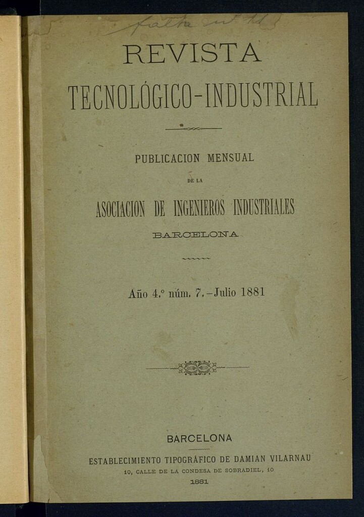 Miniatura de Revista Tecnológico industrial de julio de 1881