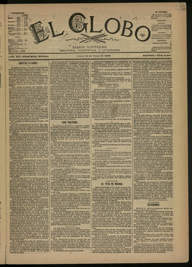 Miniatura de El Globo : diario ilustrado del 21 de junio de 1886, nº 3887