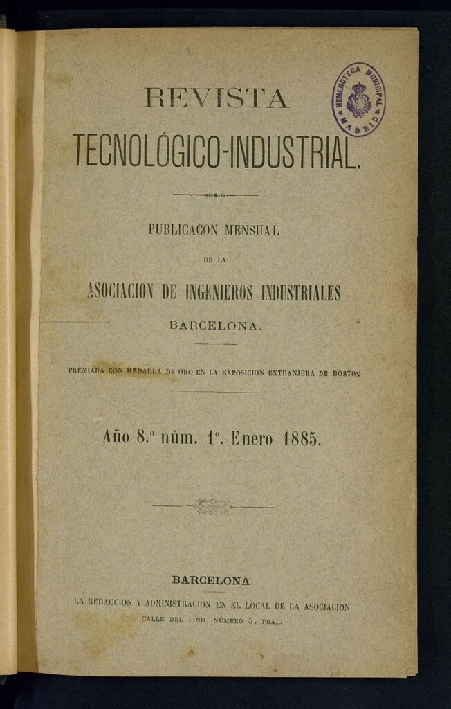Miniatura de Revista Tecnológico industrial de enero de 1885