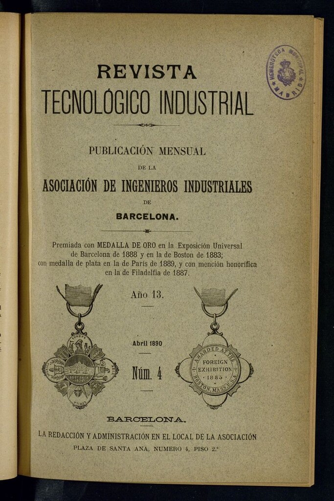 Miniatura de Revista Tecnológico Industrial de abril de 1890