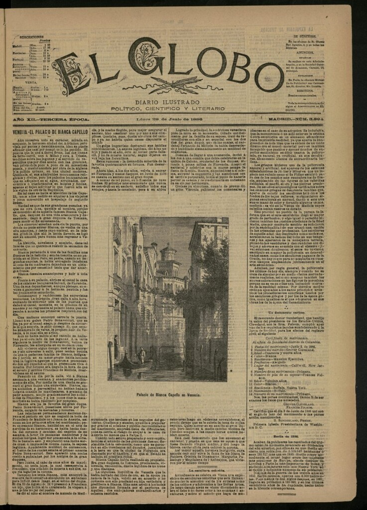 Miniatura de El Globo : diario ilustrado del 28 de junio de 1886, nº 3894