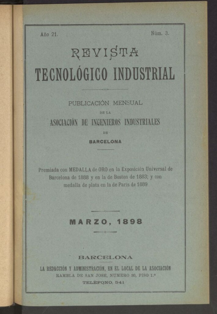 Miniatura de Revista Tecnológico Industrial de marzo de 1898