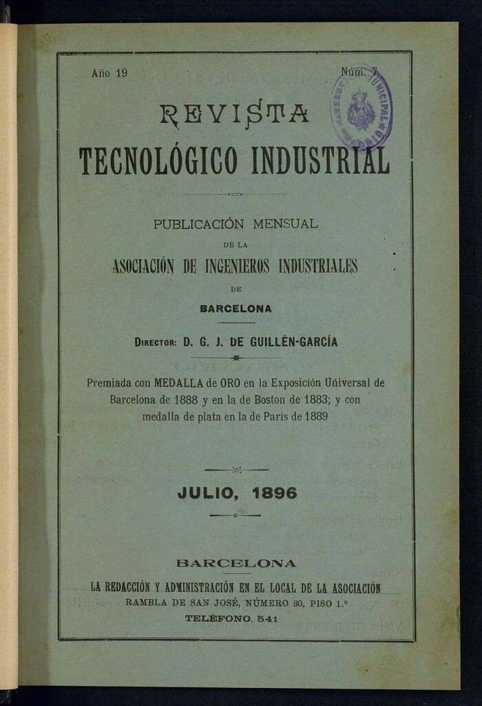 Miniatura de Revista Tecnológico Industrial de julio de 1896