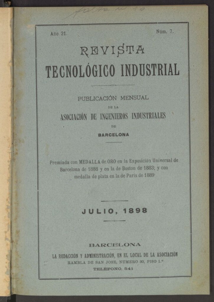 Miniatura de Revista Tecnológico Industrial de julio de 1898
