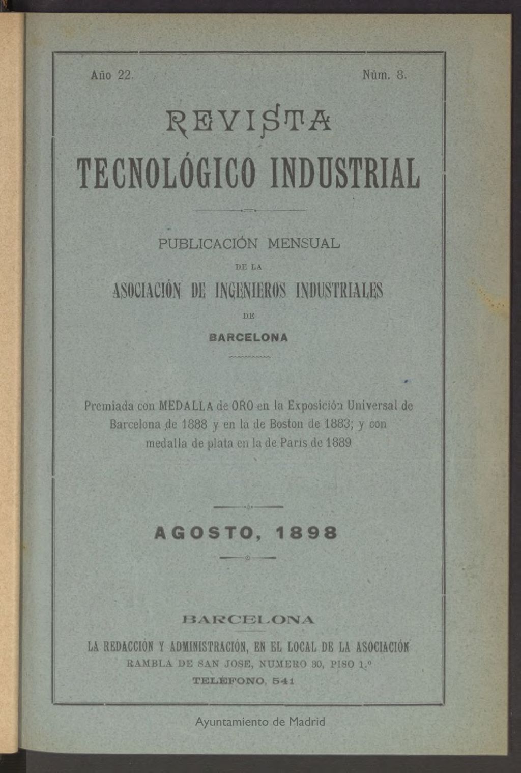 Miniatura de Revista Tecnológico Industrial de agosto de 1898