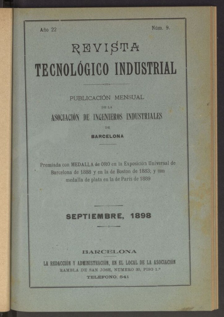 Miniatura de Revista Tecnológico Industrial de septiembre de 1898