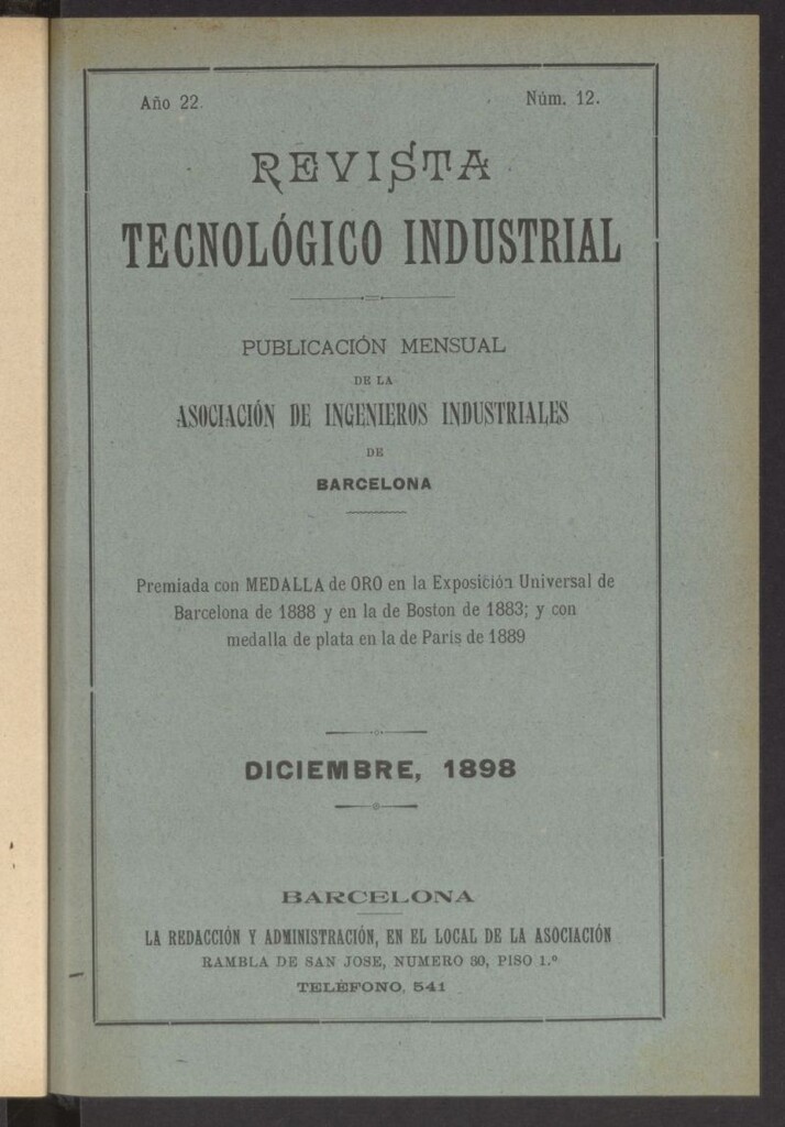 Miniatura de Revista Tecnológico Industrial de diciembre de 1898