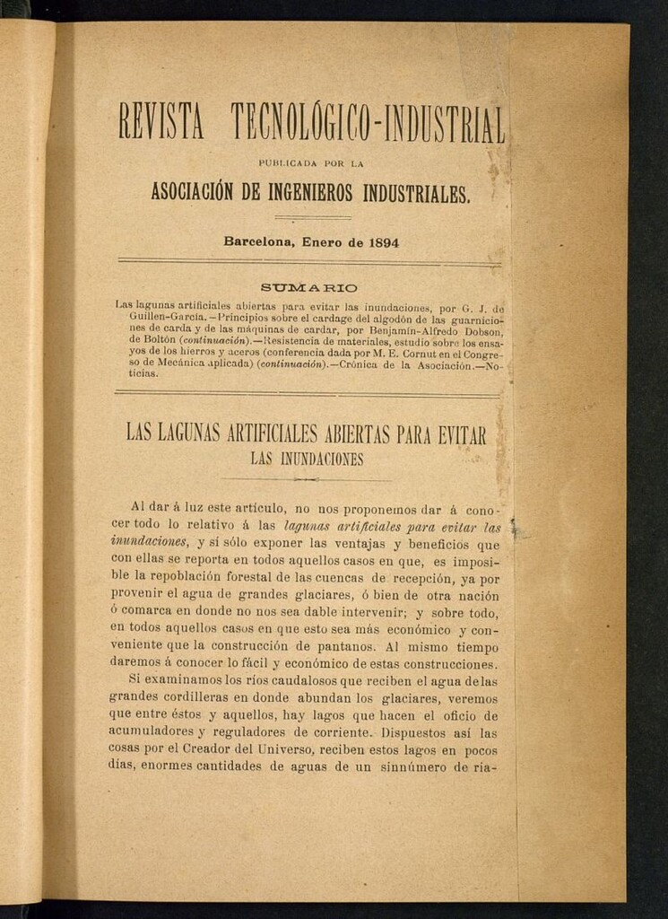 Miniatura de Revista Tecnológico Industrial de enero de 1894