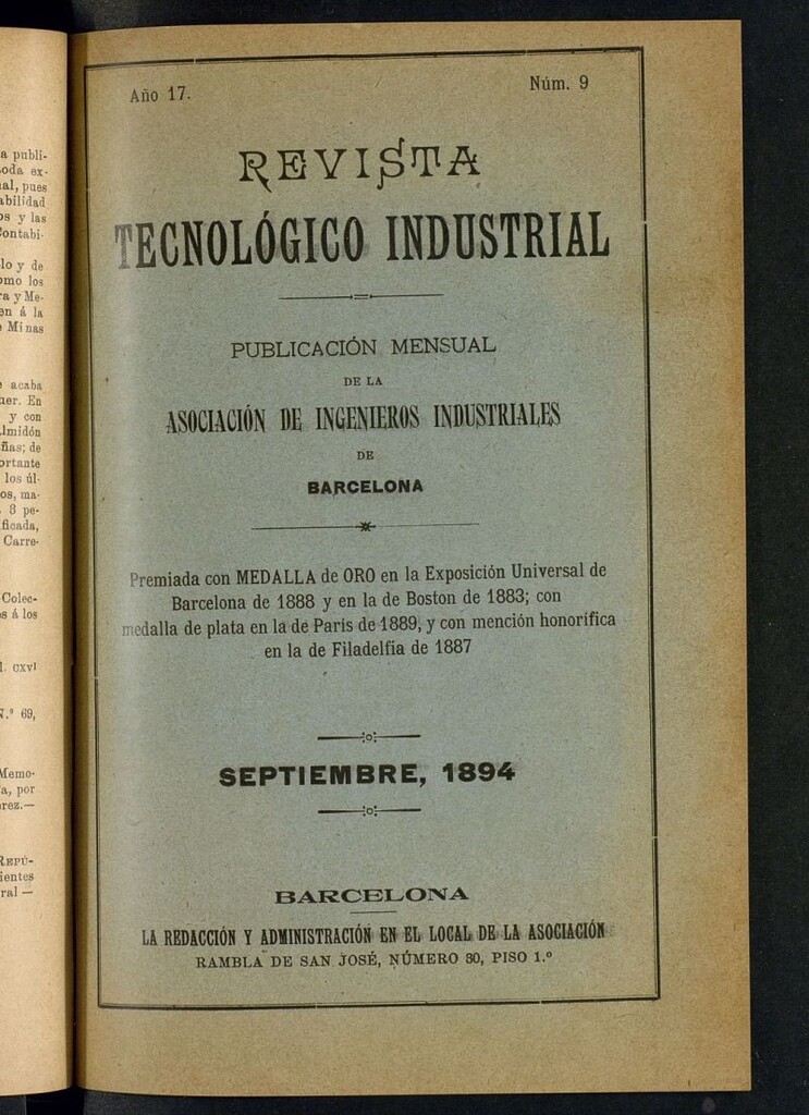 Miniatura de Revista Tecnológico Industrial de septiembre de 1894
