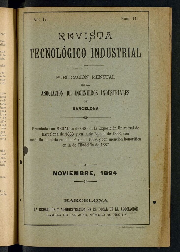 Miniatura de Revista Tecnológico Industrial de noviembre de 1894
