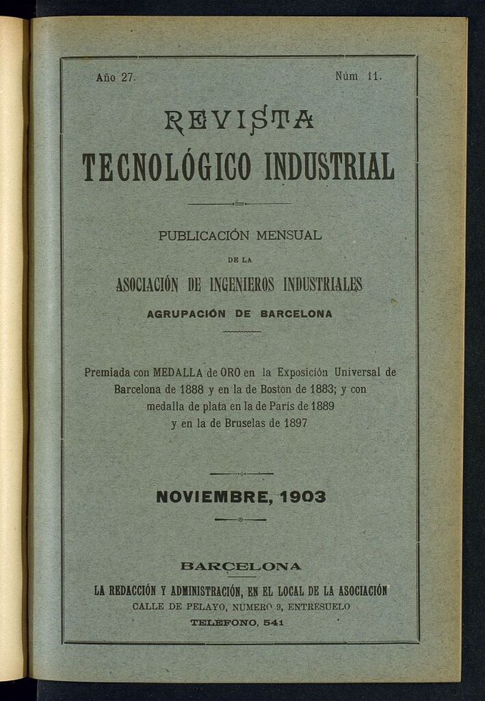 Miniatura de Revista Tecnológico Industrial de noviembre de 1903