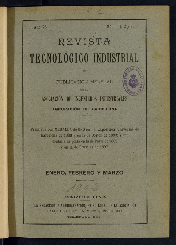 Miniatura de Revista Tecnológico Industrial de enero, febrero y marzo de 1902