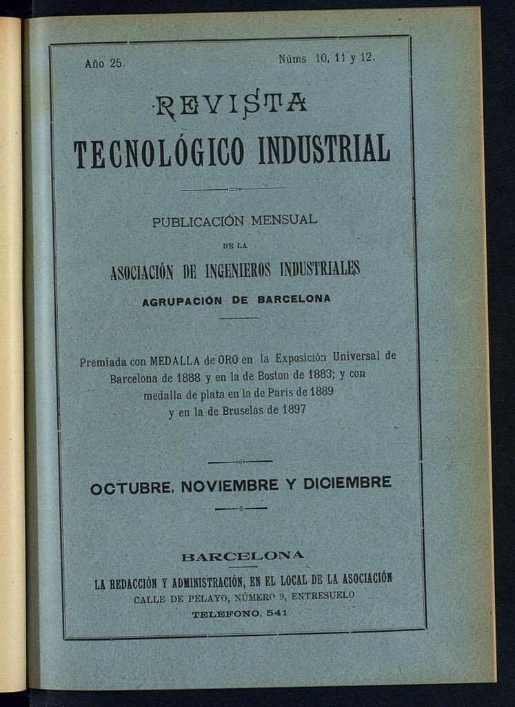 Miniatura de Revista Tecnológico Industrial de octubre, noviembre y diciembre de 1902