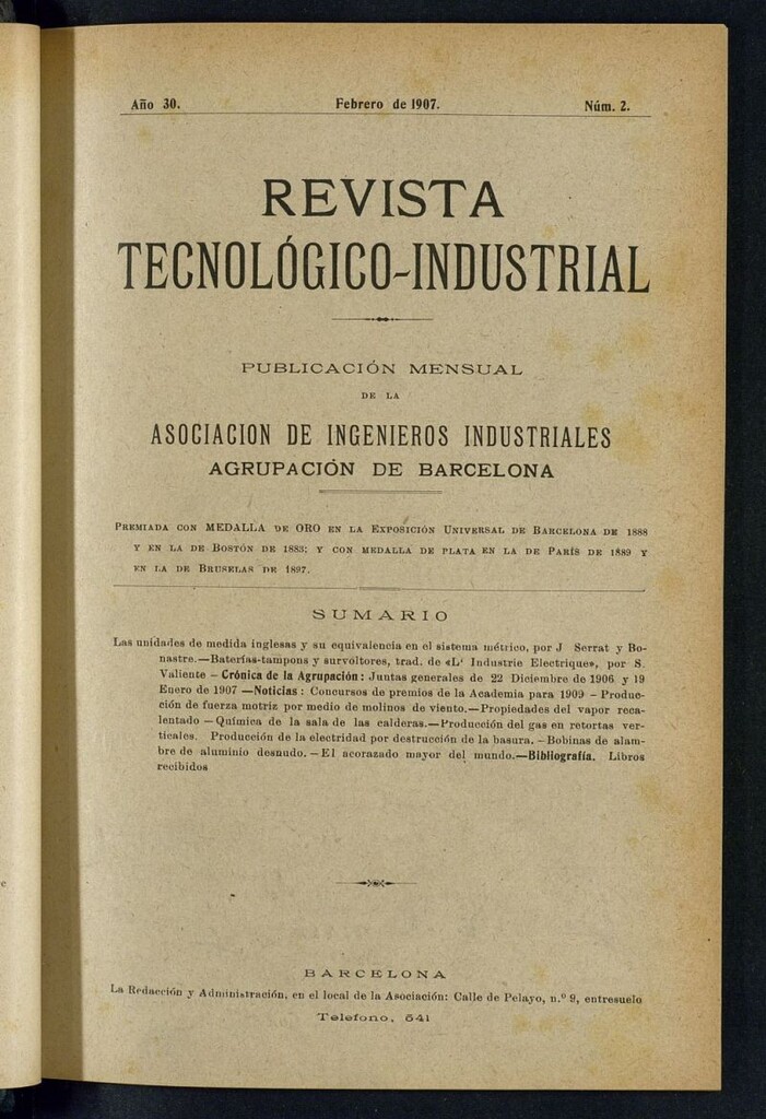 Miniatura de Revista Tecnológico Industrial de febrero de 1907