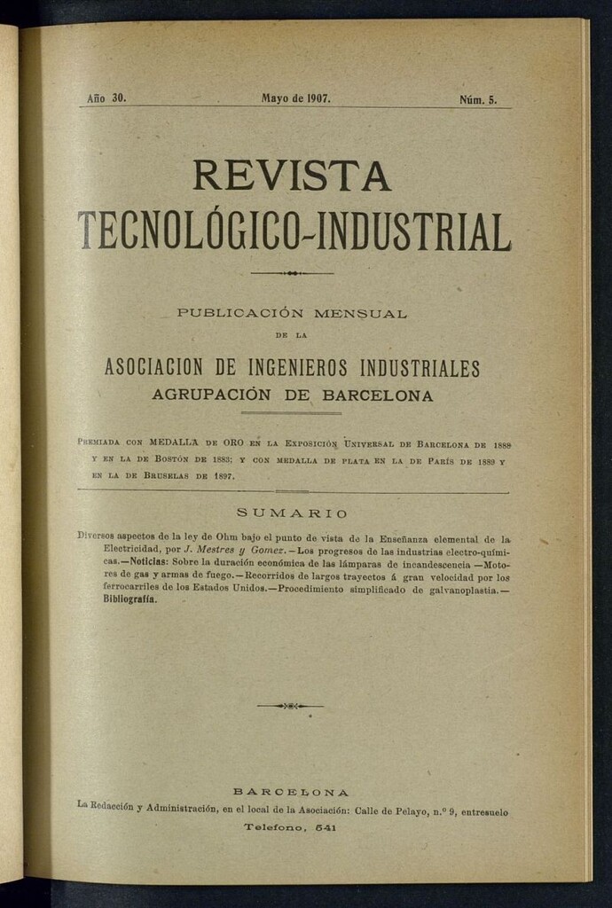 Miniatura de Revista Tecnológico Industrial de mayo de 1907