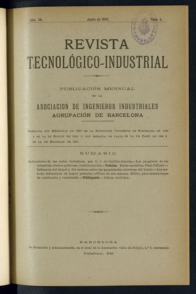 Miniatura de Revista Tecnológico Industrial de junio de 1907