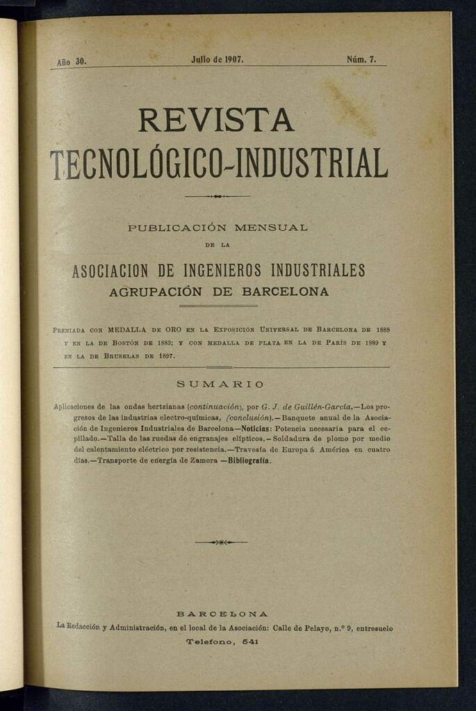 Miniatura de Revista Tecnológico Industrial de julio de 1907