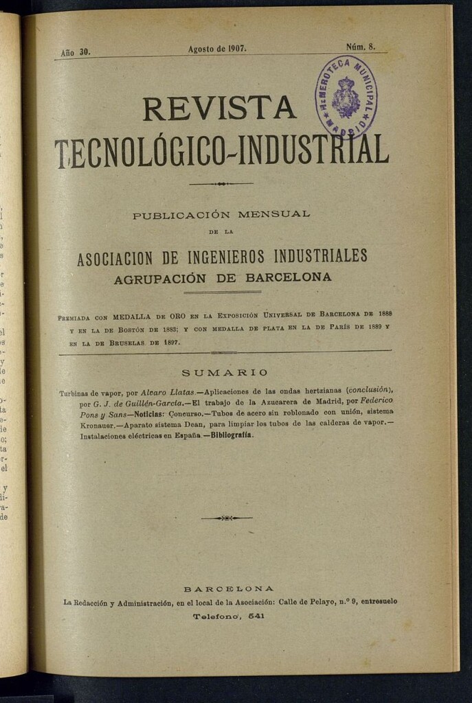 Miniatura de Revista Tecnológico Industrial de agosto de 1907