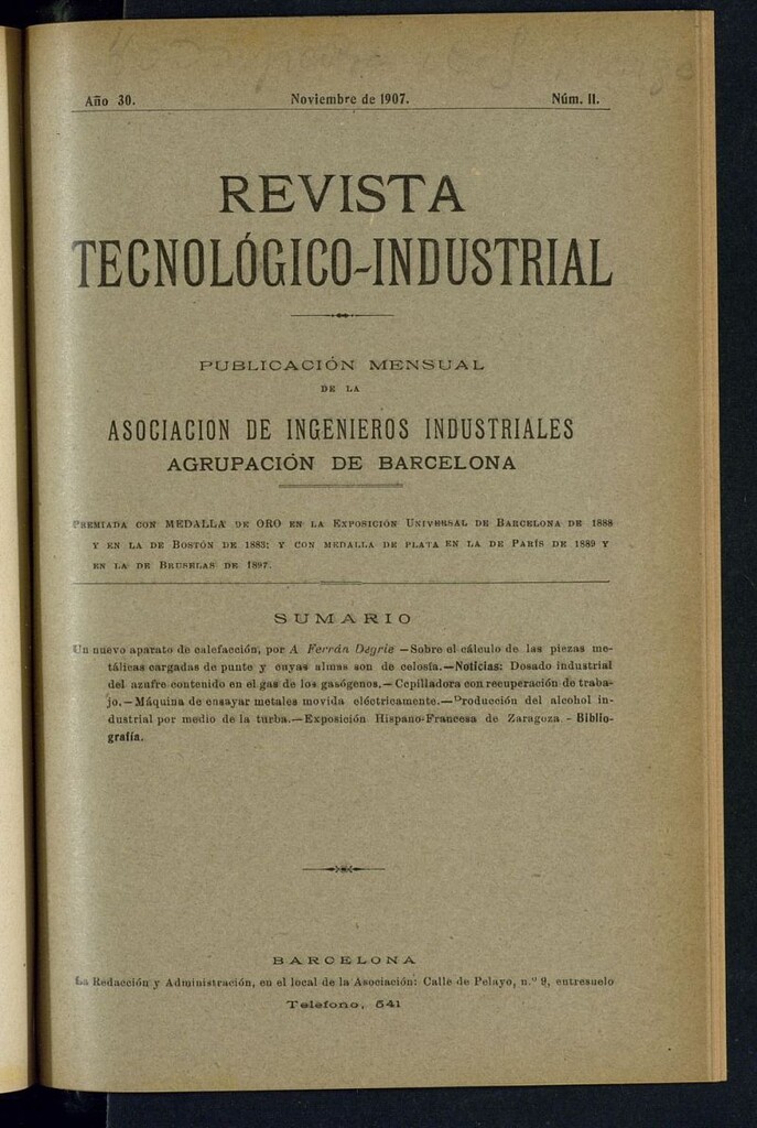 Miniatura de Revista Tecnológico Industrial de noviembre de 1907