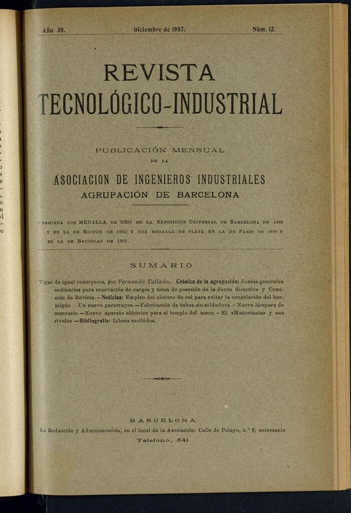 Miniatura de Revista Tecnológico Industrial de diciembre de 1907