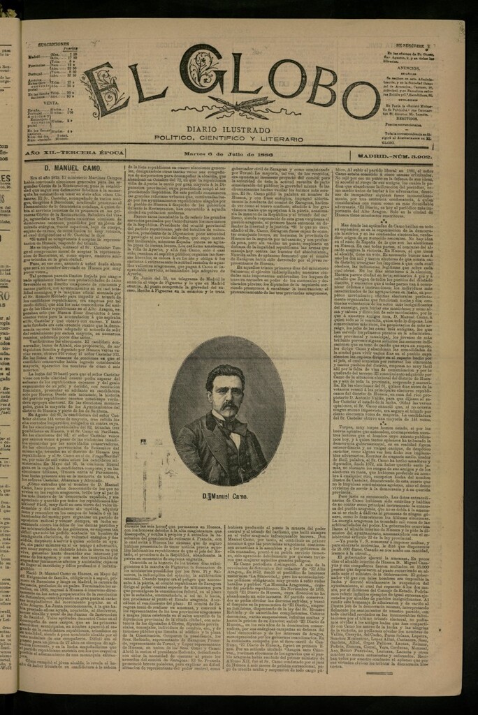 Miniatura de El Globo : diario ilustrado del 6 de julio de 1886, nº 3902