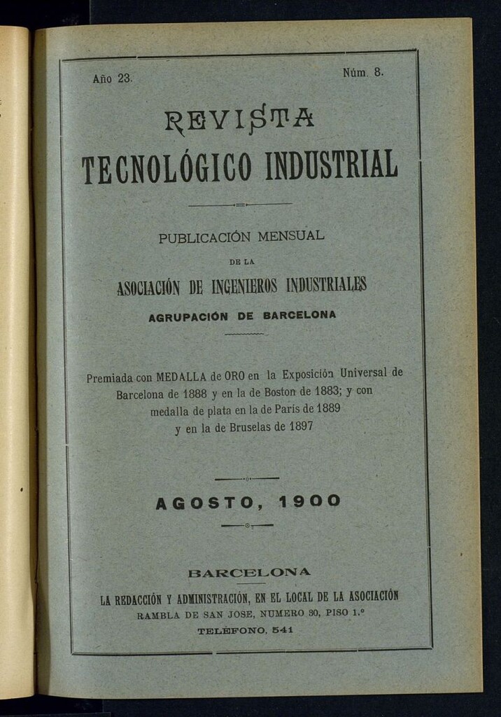 Miniatura de Revista Tecnológico Industrial de agosto de 1900