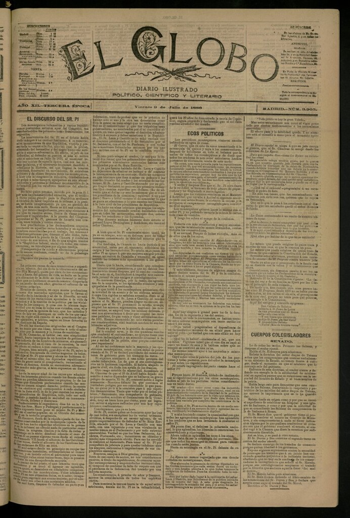 Miniatura de El Globo : diario ilustrado del 9 de julio de 1886, nº 3905