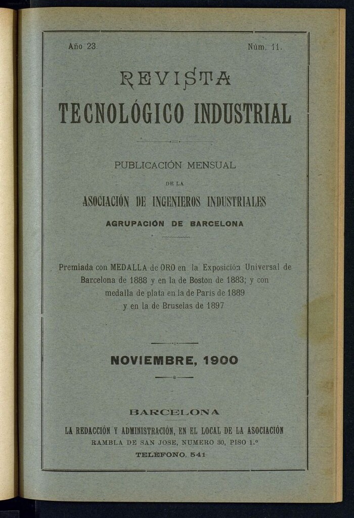 Miniatura de Revista Tecnológico Industrial de noviembre de 1900