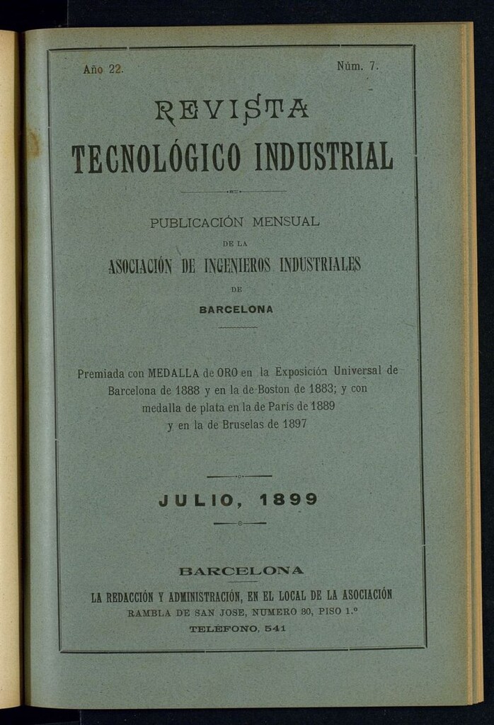 Miniatura de Revista Tecnológico Industrial de julio de 1899