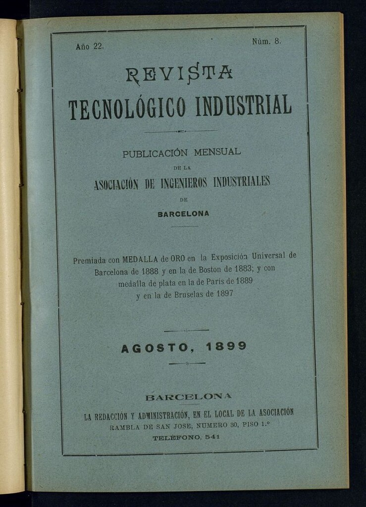 Miniatura de Revista Tecnológico Industrial de agosto de 1899